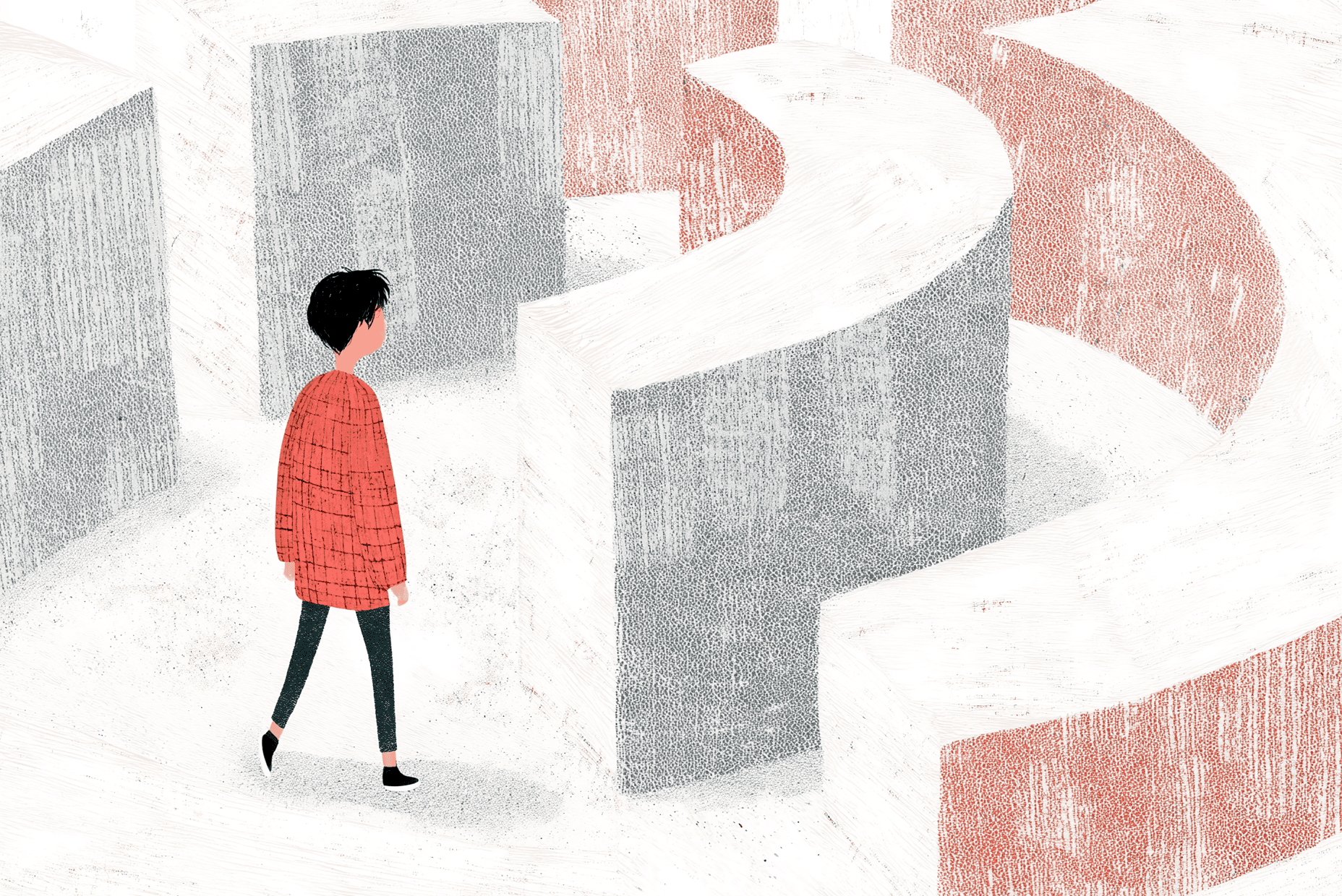 Değişen duvarlarla labirentte yürüyüş